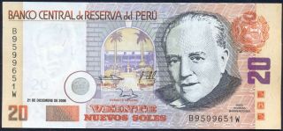 Peru 20 Nuevos Soles 21 - 12 - 2006 Serie Bw Unc Banknote