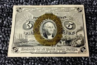 5c 1863 U.  S.  Fractional Currency Five Cents G.  Washington,  Fr - 1233,  Crisp Epq