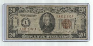 1934 A $20 Hawaii Emergency Brown Seal Federal Reserve Note