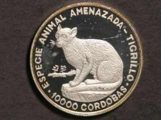 Nicaragua 1990 10000 Cordobas Ocelot Silver Crown Proof