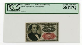 U.  S.  Fractional Currency Fr.  1309 5th Issue 25ct Short Thck Key Pcgs Ch.  Au 58 Ppq