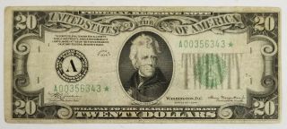 1934 - A $20 Twenty Dollars Green Star Federal Reserve Note Boston,  Ma