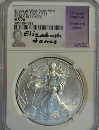 2014 (w) American Silver Eagle Ngc Ms70 Early Release Elizabeth Jones
