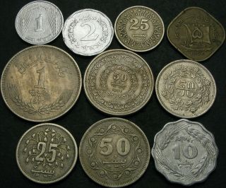 Pakistan 1,  2,  5,  10,  25,  50 Paisa,  1 Rupee 1962/1972/1991 - 10 Coins - 2942 ¤