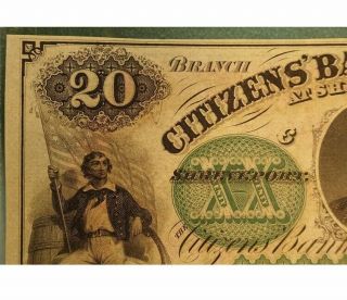 1850s $20 Dollar Citizens Bank of Louisiana Shreveport Obsolete Note 3