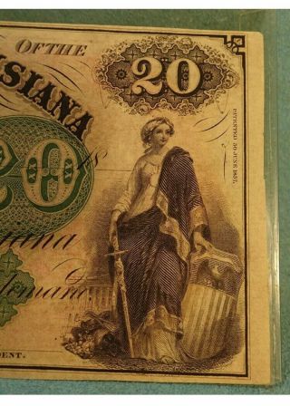 1850s $20 Dollar Citizens Bank of Louisiana Shreveport Obsolete Note 4