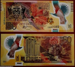 Trinidad & Tobago 50 Dollars 2014 Polymer Commemorative Bird Unc Money Bank Note