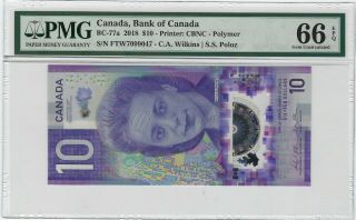 2018 Canada $10 Dollars,  Bc - 77a Polymer Commemorative,  Pmg 66 Epq Gem Unc