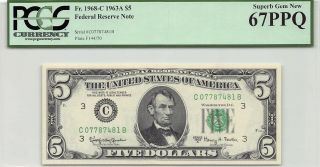 United States 1963a Fr.  1968 - C Pcgs Gem 67 Ppq 5 Dollars Philly Frn
