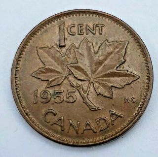 1955 Canada 1 Cent,  Queen Elizabeth Ii 1st Portrait,  Km 49.