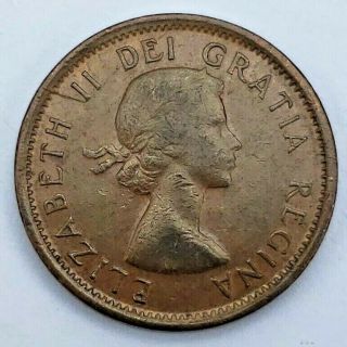 1955 Canada 1 Cent,  Queen Elizabeth II 1st Portrait,  KM 49. 2