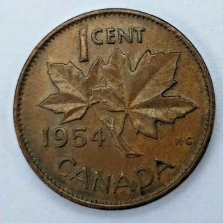 1954 Canada 1 Cent,  Queen Elizabeth Ii 1st Portrait,  Km 49.