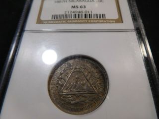 R12 Nicaragua 1887 - H 20 Centavos Ngc Ms - 63