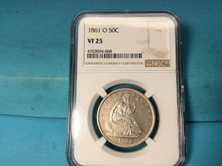 1861 - O Seated Silver Half Dollar Ngc Vf 25 (civil War Era Coin) Coin