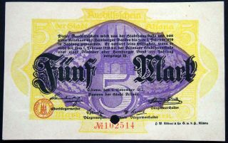 Altona (hamburg) 1918 5 Mark Grossnotgeld German Notgeld Banknote 102514