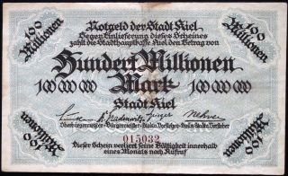 Kiel 1923 100 Million Mark Inflation Notgeld German Banknote