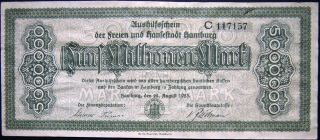 Hamburg 1923 5 Million Mark Long Inflation Notgeld German Banknote