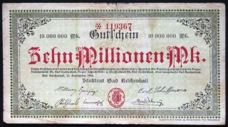 Bad Reichenhall 1923 10 Million Mark Inflation Notgeld German Banknote