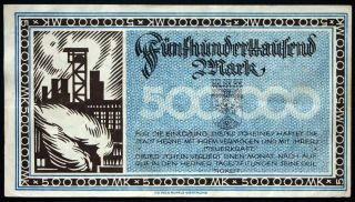Herne 1923 500,  000 Mark Inflation Notgeld German Banknote