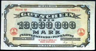 Pirmasens 1923 10 Million Mark Inflation Notgeld German Banknote