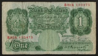 Great Britain (p363c) 1 Pound Nd (1934) F,  Without Security Thread