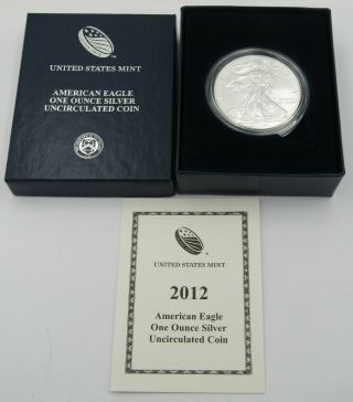 2012 W American Silver Eagle Uncirculated Coin In Us Packaging W/coa
