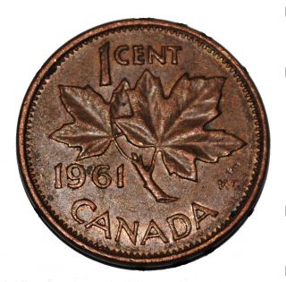 Canada 1961 1 Cent Copper One Canadian Penny Coin