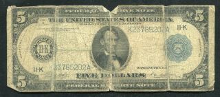 Fr.  887a 1914 $5 Five Dollars Frn Federal Reserve Note Dallas,  Tx