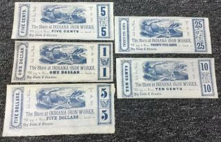 The Store At Indiana Iron Obsolete 5 Note Set 1856,  Dry Goods & Groceries