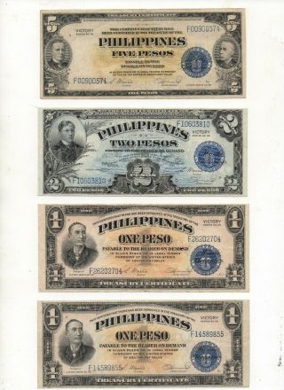 1944 Philippines 5,  2,  1,  1 Pesos 1922 Series 66 Victory United States