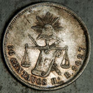 Mexico Silver 50 Centavos 1875 Ho - R (hermosillo) Scarce Date