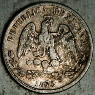MEXICO SILVER 50 CENTAVOS 1875 Ho - R (HERMOSILLO) SCARCE DATE 3