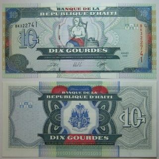 Haiti 10 Gourdes Banknote,  2000,  P - 265a,  Unc,  America Paper Money
