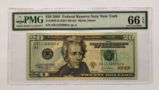 2004 $20 York Frn,  Pmg Gem Uncirculated 66 Epq Banknote
