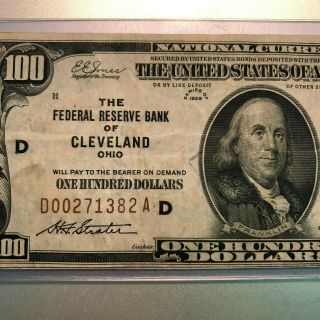 1929 Brown Seal US $100 Federal Reserve Bank of Cleveland,  Ohio Note Crisp 4