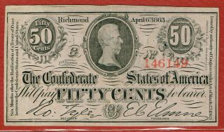Confederate States Of America 6.  4.  1863 50 Cents 1st Series (cr T - 63) Ch Xf