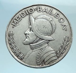 1962 Panama Large Spanish Conquistador Antique Silver Half Balboa Coin I77681