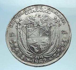1962 PANAMA Large Spanish CONQUISTADOR Antique Silver Half BALBOA Coin i77681 2