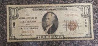 1929 $10 Bill National Currency National City Bank Of Cleveland