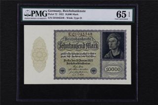 1922 Germany Reichsbanknote 10000 Mark Pick 72 Pmg 65 Epq Gem Unc