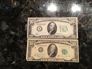 1934 A $10 Federal Reserve Note - Boston,  1950 D $10 Federal Reserve Note - D