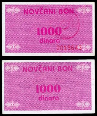 Ge.  003} Bosnia And Herzegovina 1000 Dinara Nd (1992) / Travnik Issue / Xf