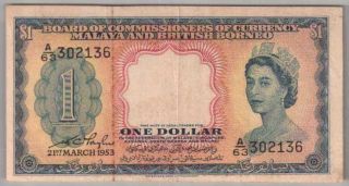 561 - 0019 Malaya & British Borneo | Qeii Commissioners,  1 Dollar,  1953,  P 1a,  Vf