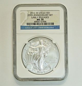 2011 Us American Silver Eagle | Ngc Ms70 | Early Release 25th Anniversary Set