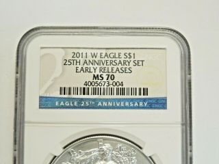 2011 US American Silver Eagle | NGC MS70 | Early Release 25th anniversary set 3