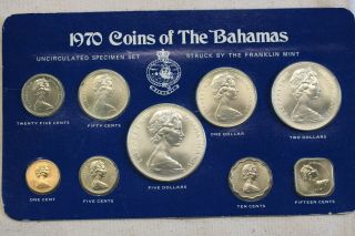1970 Coins Of The Bahamas And Circulated Specimen Set Sterling Silver 3 Ozt Asw.