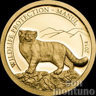 2014 Mongolia Manul Wildlife Protection 1/2 Gram 24k Pure Gold Coin Pallas 