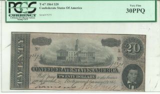 1864 $20 Dollar Confederate States Of America (t - 67) Pcgs Graded Very Fine 30ppq