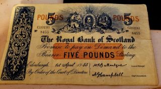 The Royal Bank Of Scotland 5 Pounds 1955 Rare G10193/8455