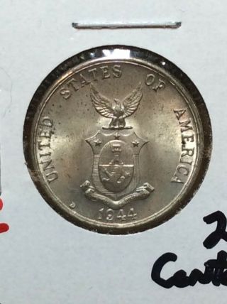 1944 - D 20 Centavos Philippines/ 750 Silver.  0965 Asw A Coin
